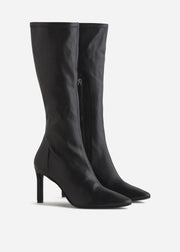 Pointed Stretch Leather Heel Boot in Black - CO Collections